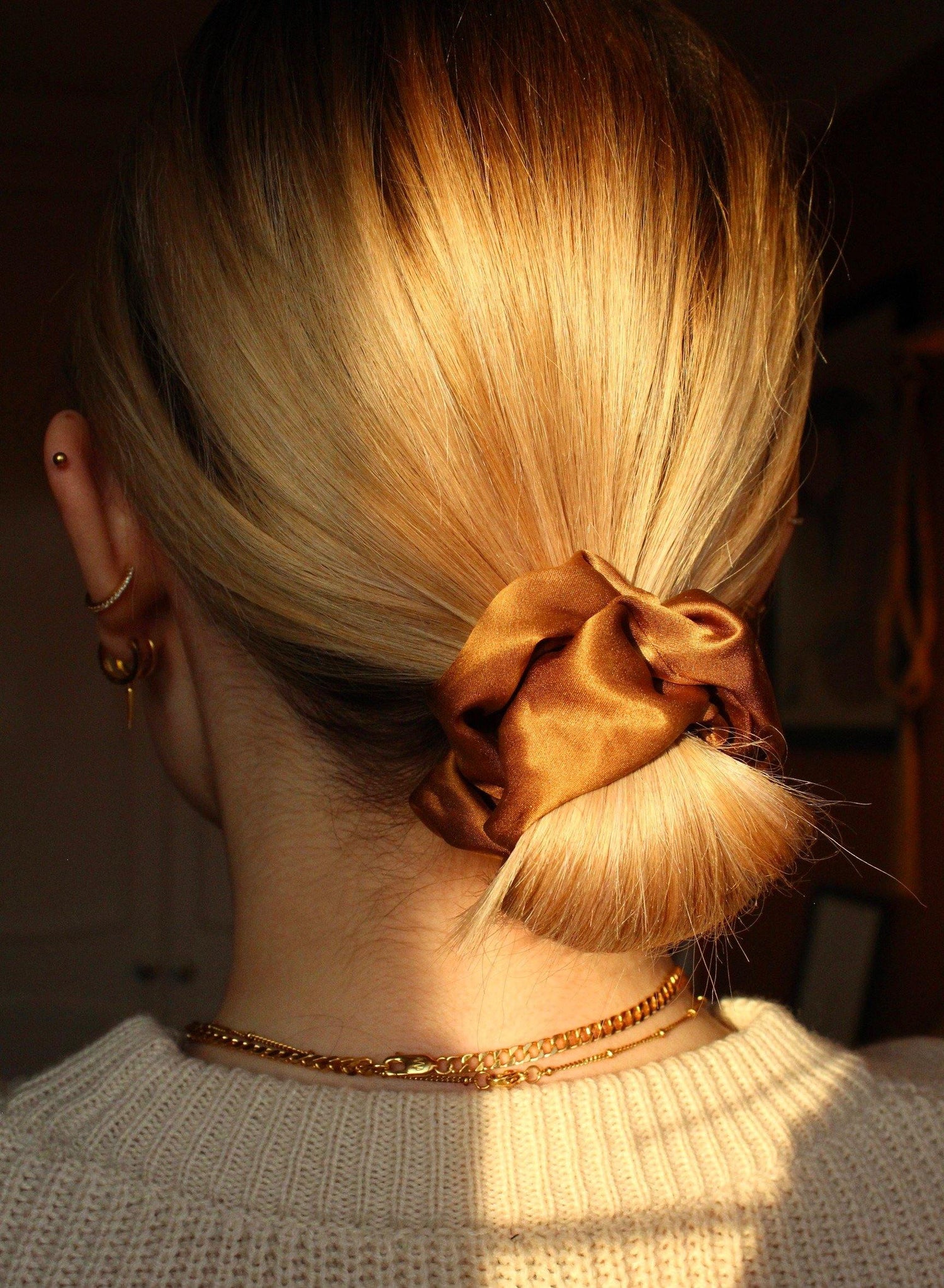 Salted Caramel 100% Mulberry Silk Scrunchie - Makeup and Mane